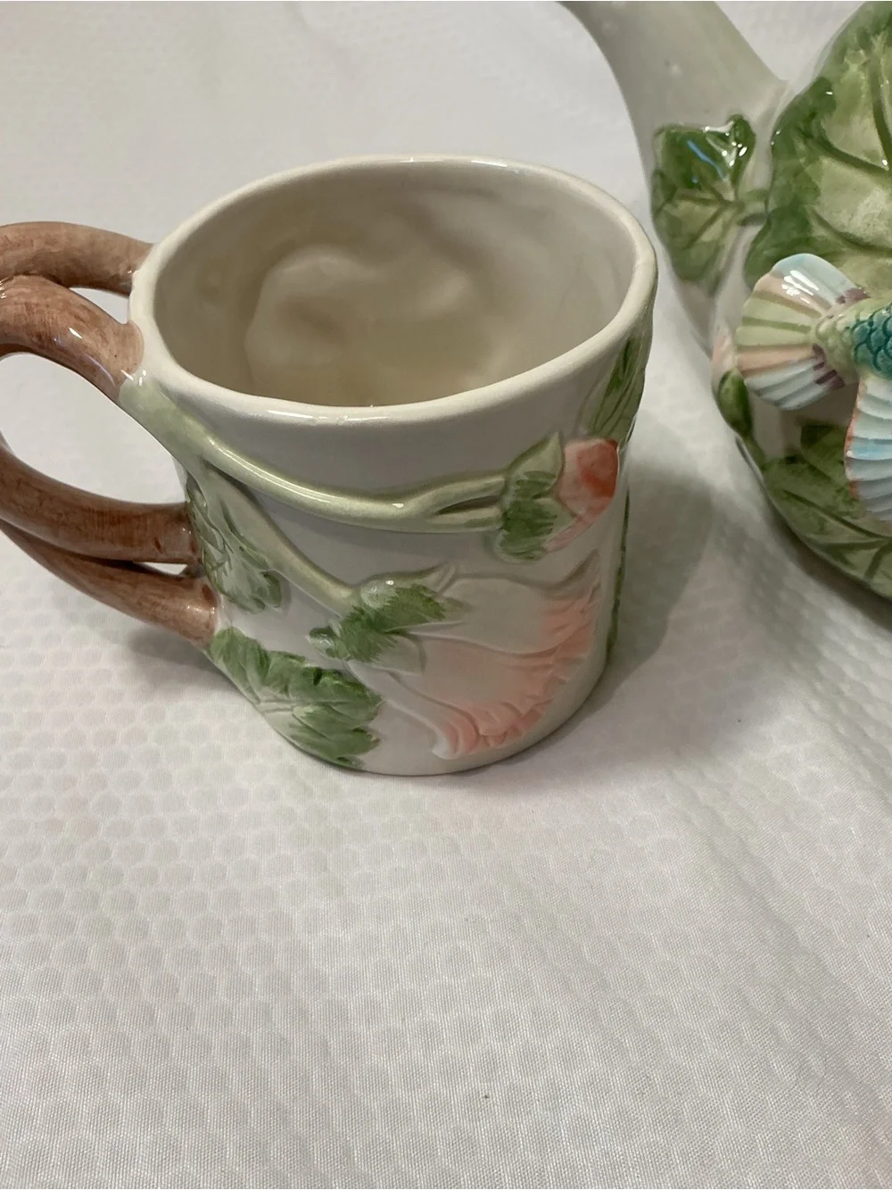 Rare lovely Vintage 1987 fitz & floyd 3D hummingbird hibiscus porcelainteapot